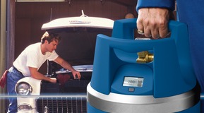 GENIE gas cylinder being used for car welding at home